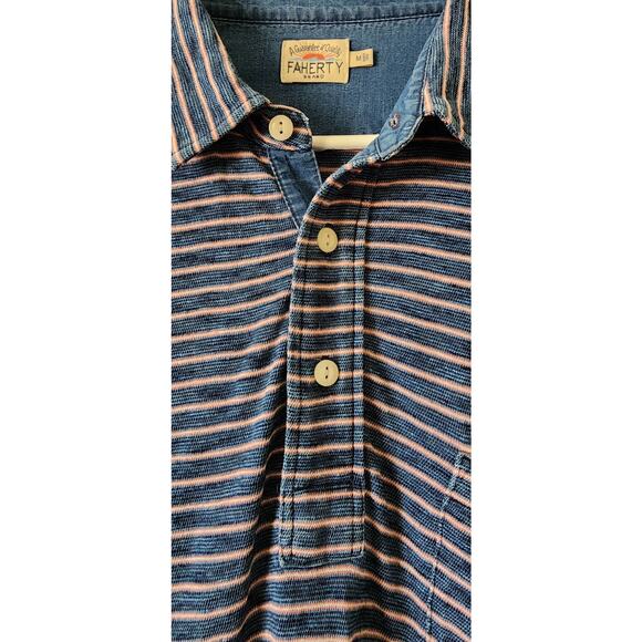 Faherty Long Sleeve Cotton Striped Collared Polo Tee Shirt Medium - Picture 4 of 8